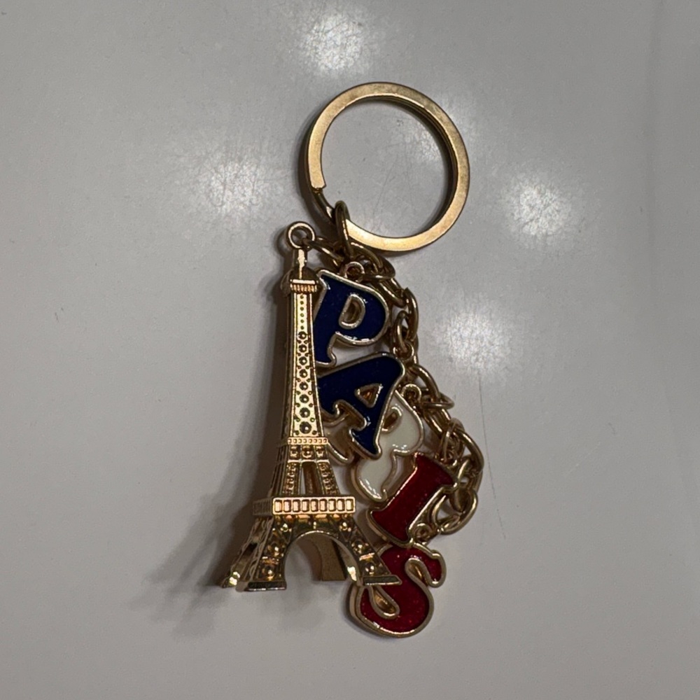 Gold Eiffel Tower Keychain with Blue Letters - Picture 5 of 5